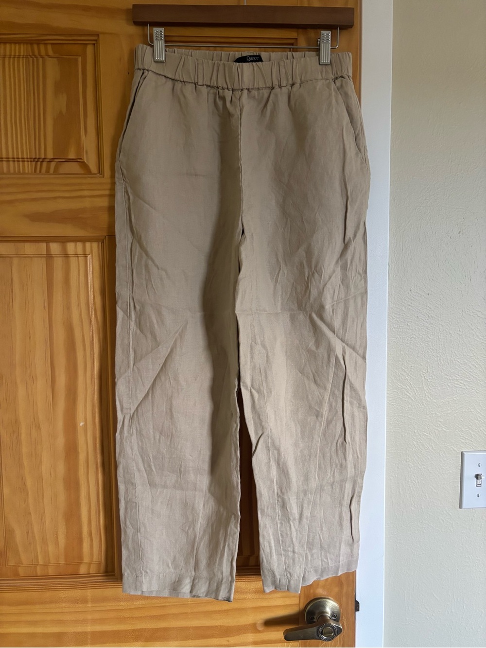 Quince Beige Linen-Blend Casual Drawstring Chinos